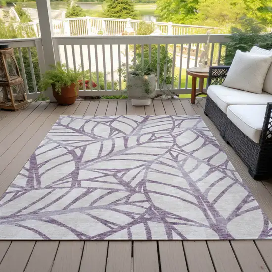 Purple Lavender And Beige Floral Washable Indoor Outdoor Area Rug Photo 6