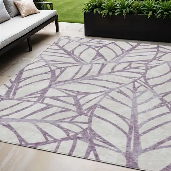 Purple Lavender And Beige Floral Washable Indoor Outdoor Area Rug Photo 1