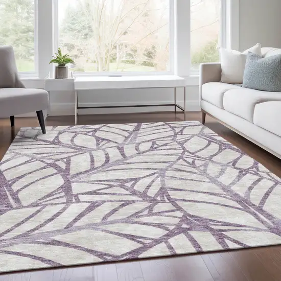 Purple Lavender And Beige Floral Washable Indoor Outdoor Area Rug Photo 7