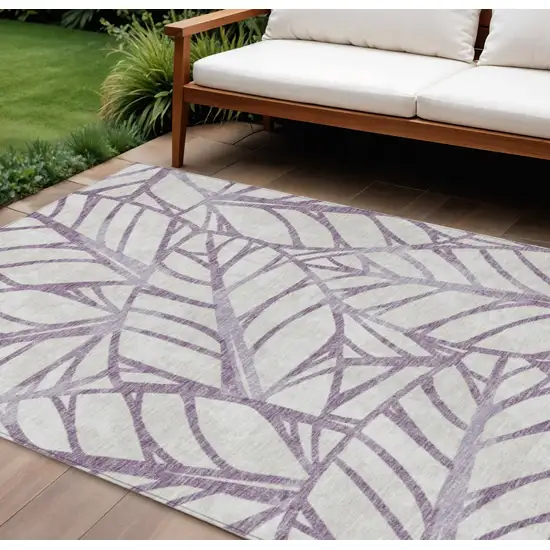 Purple Lavender And Beige Floral Washable Indoor Outdoor Area Rug Photo 1