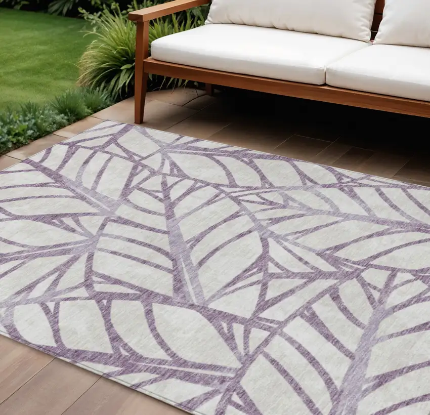 Purple Lavender And Beige Floral Washable Indoor Outdoor Area Rug Photo 1