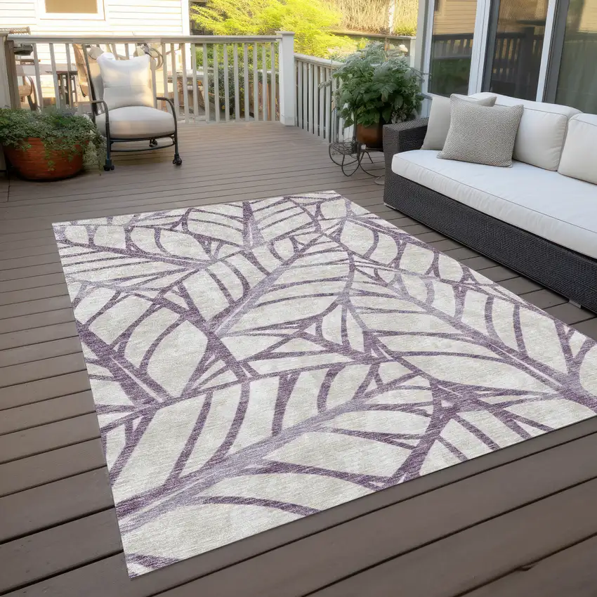 Purple Lavender And Beige Floral Washable Indoor Outdoor Area Rug Photo 9