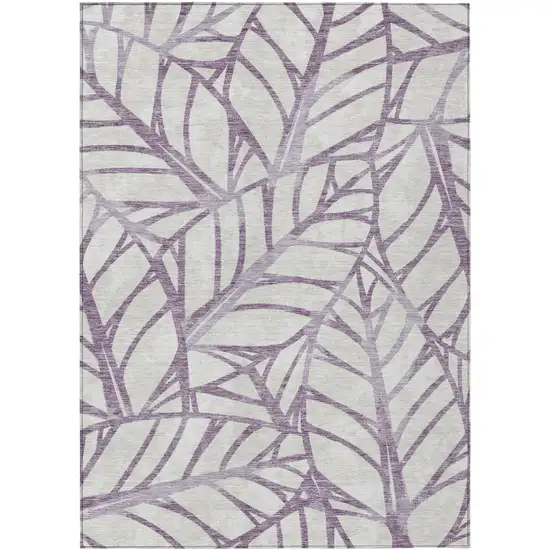 Purple Lavender And Beige Floral Washable Indoor Outdoor Area Rug Photo 1