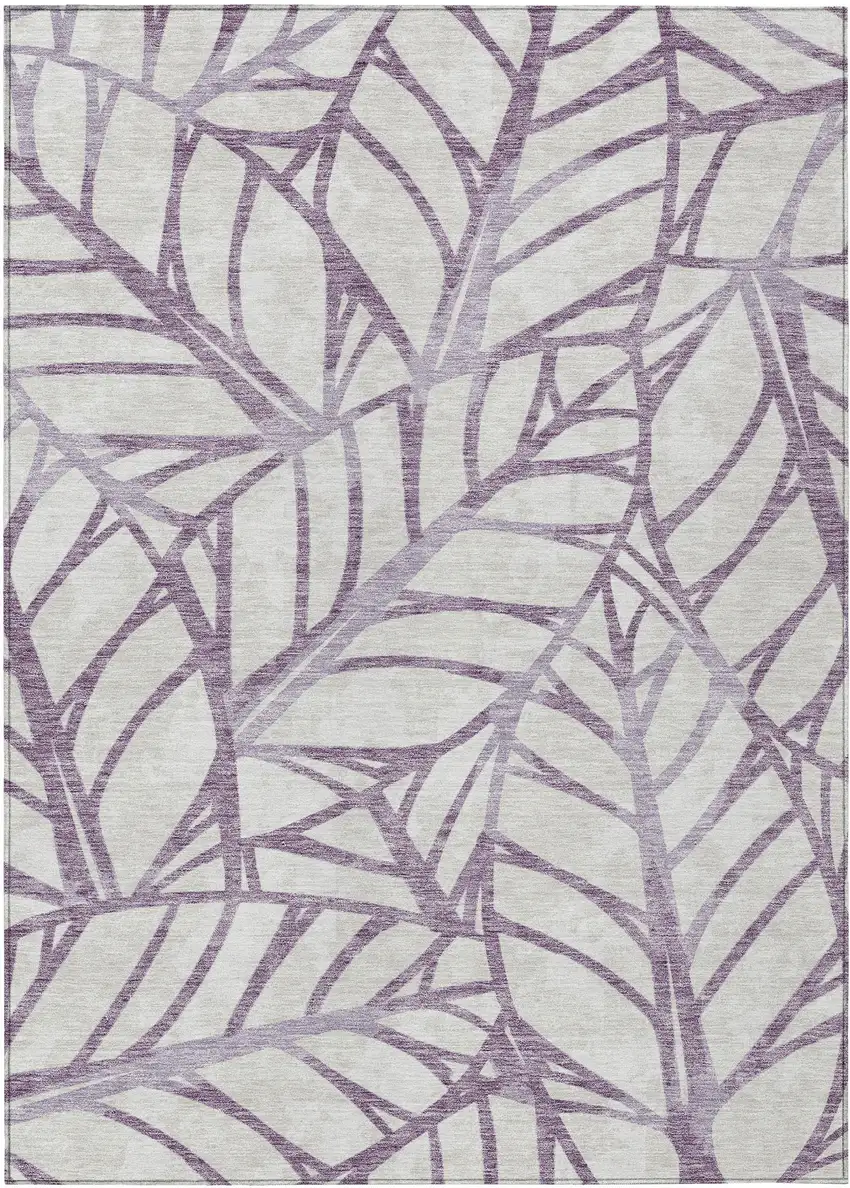 Purple Lavender And Beige Floral Washable Indoor Outdoor Area Rug Photo 1