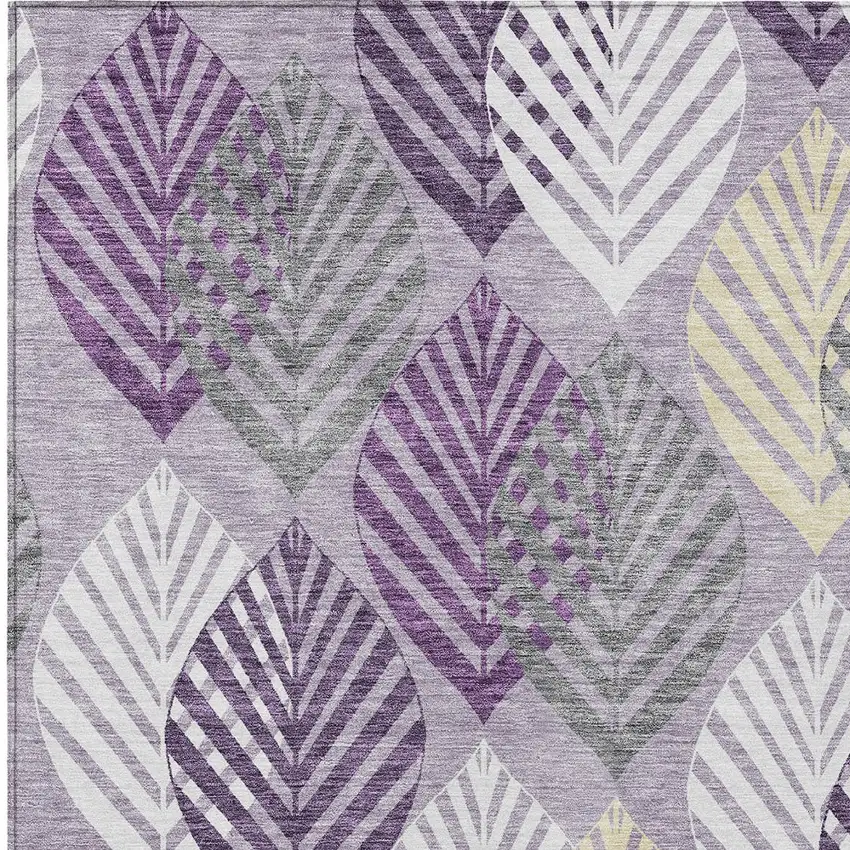 Purple Lavender And Beige Floral Washable Indoor Outdoor Area Rug Photo 5