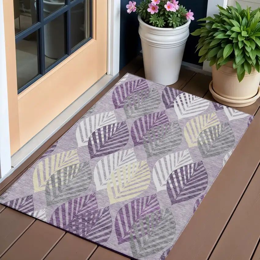 Purple Lavender And Beige Floral Washable Indoor Outdoor Area Rug Photo 1