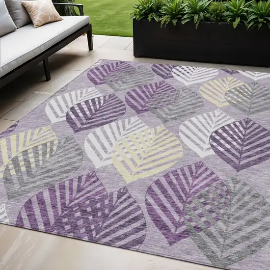 Purple Lavender And Beige Floral Washable Indoor Outdoor Area Rug Photo 1