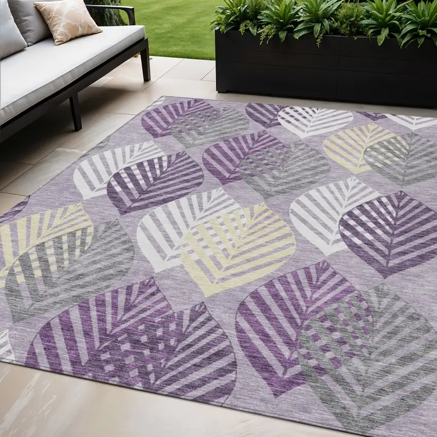 Purple Lavender And Beige Floral Washable Indoor Outdoor Area Rug Photo 1