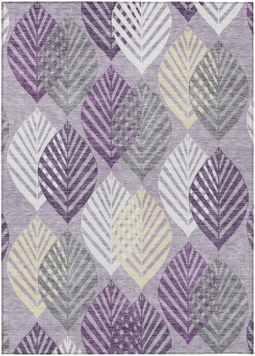 Purple Lavender And Beige Floral Washable Indoor Outdoor Area Rug Photo 1