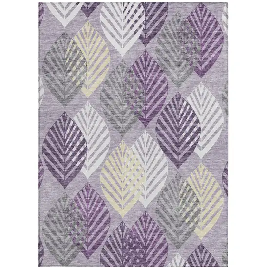 Purple Lavender And Beige Floral Washable Indoor Outdoor Area Rug Photo 6