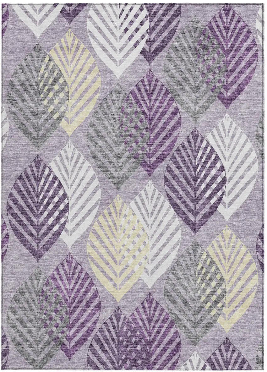 Purple Lavender And Beige Floral Washable Indoor Outdoor Area Rug Photo 6