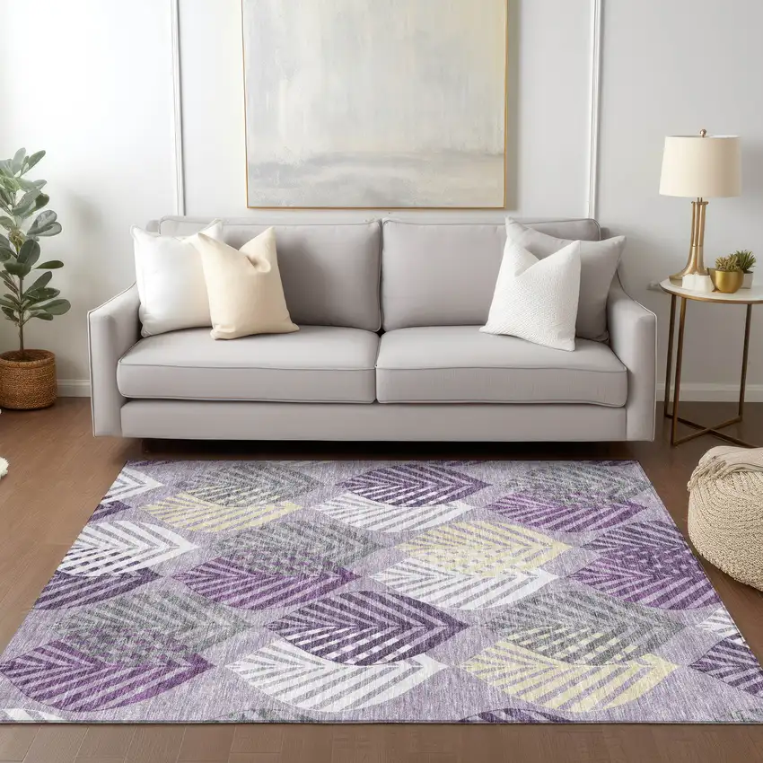 Purple Lavender And Beige Floral Washable Indoor Outdoor Area Rug Photo 8