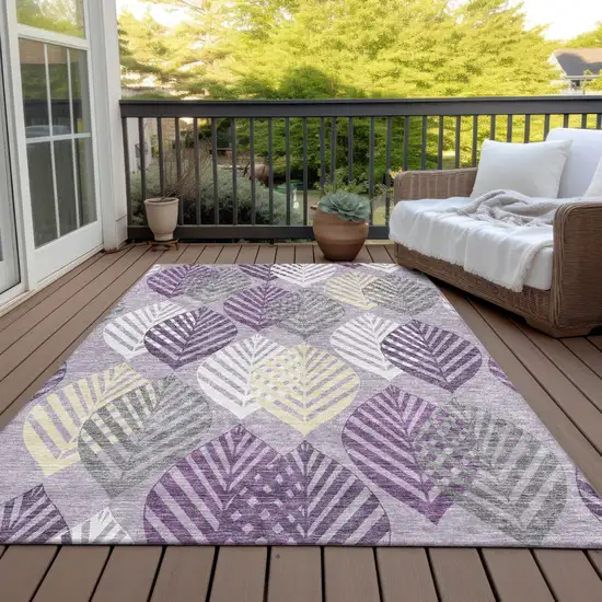 Purple Lavender And Beige Floral Washable Indoor Outdoor Area Rug Photo 6