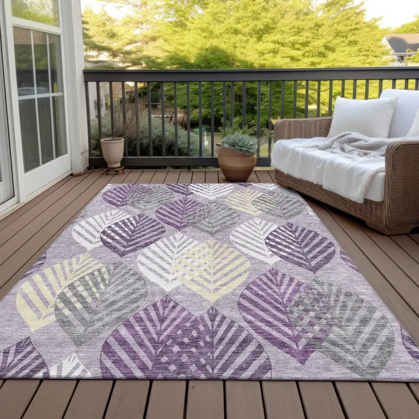Purple Lavender And Beige Floral Washable Indoor Outdoor Area Rug Photo 6