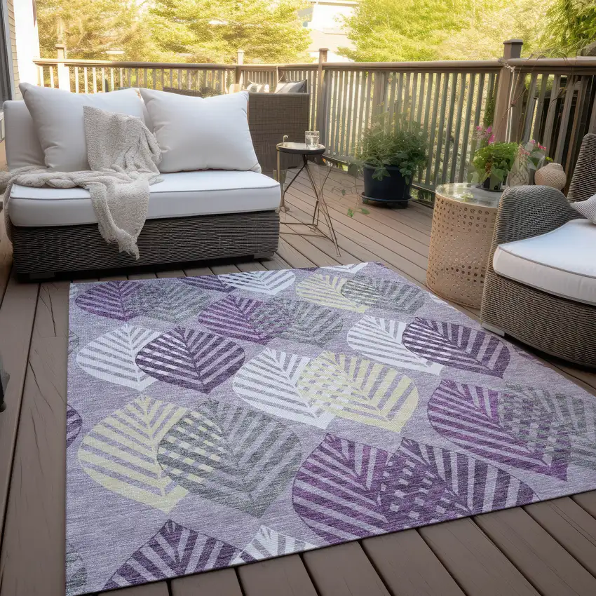 Purple Lavender And Beige Floral Washable Indoor Outdoor Area Rug Photo 9