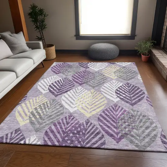 Purple Lavender And Beige Floral Washable Indoor Outdoor Area Rug Photo 7