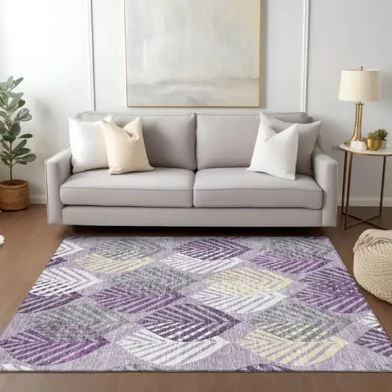Purple Lavender And Beige Floral Washable Indoor Outdoor Area Rug Photo 8