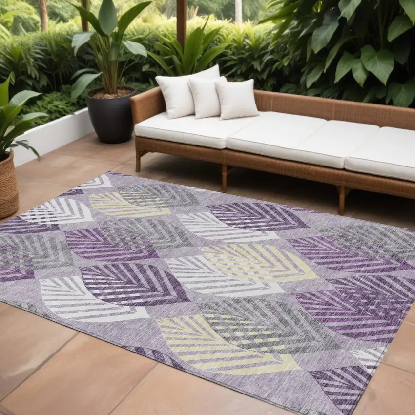 Purple Lavender And Beige Floral Washable Indoor Outdoor Area Rug Photo 1