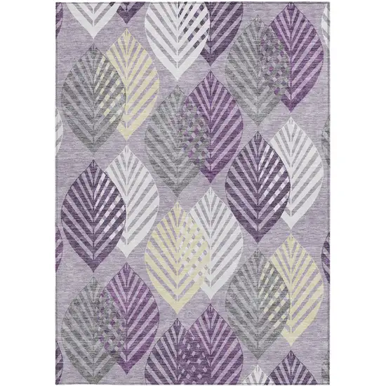 Purple Lavender And Beige Floral Washable Indoor Outdoor Area Rug Photo 5