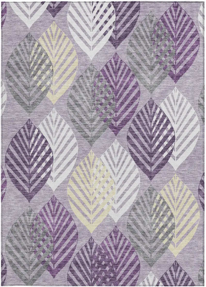Purple Lavender And Beige Floral Washable Indoor Outdoor Area Rug Photo 5