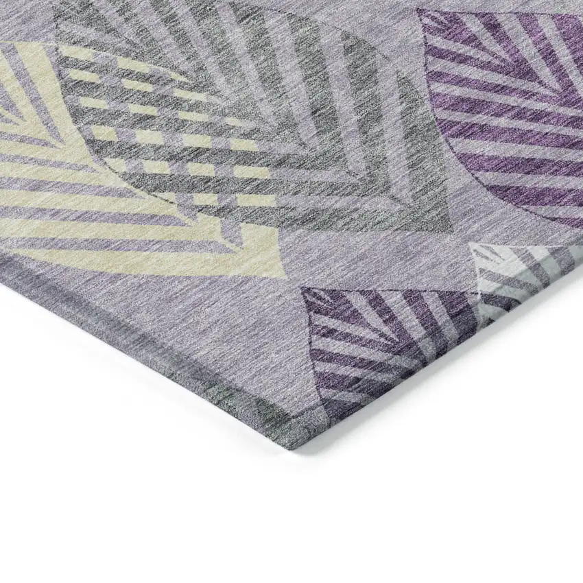Purple Lavender And Beige Floral Washable Indoor Outdoor Area Rug Photo 3