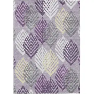Photo of Purple Lavender And Beige Floral Washable Indoor Outdoor Area Rug