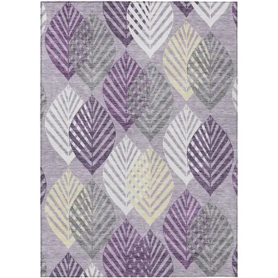 Purple Lavender And Beige Floral Washable Indoor Outdoor Area Rug Photo 1