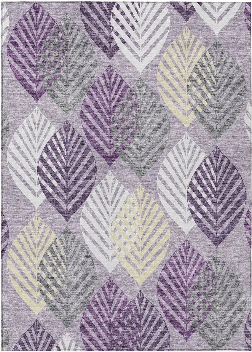 Purple Lavender And Beige Floral Washable Indoor Outdoor Area Rug Photo 1
