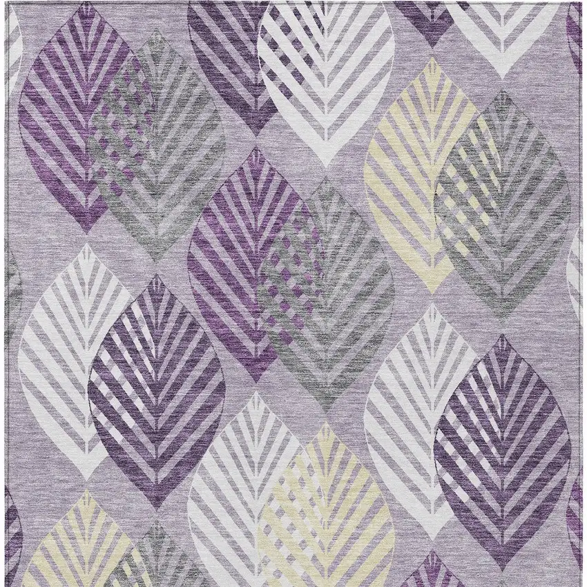 Purple Lavender And Beige Floral Washable Indoor Outdoor Area Rug Photo 5