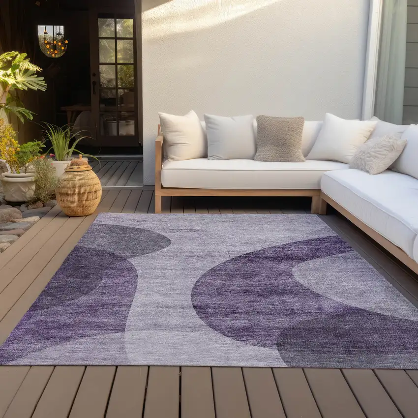 Purple Lavender And Eggplant Abstract Washable Indoor Outdoor Area Rug Photo 7