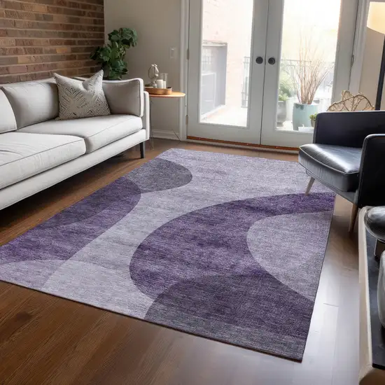 Purple Lavender And Eggplant Abstract Washable Indoor Outdoor Area Rug Photo 8