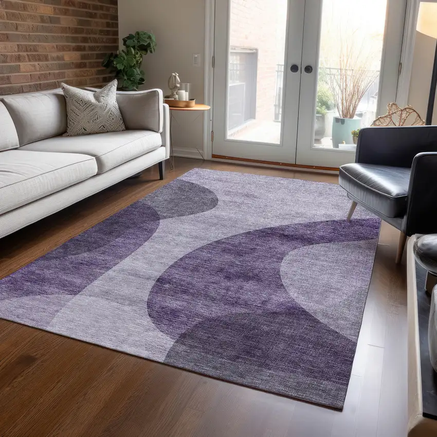 Purple Lavender And Eggplant Abstract Washable Indoor Outdoor Area Rug Photo 8
