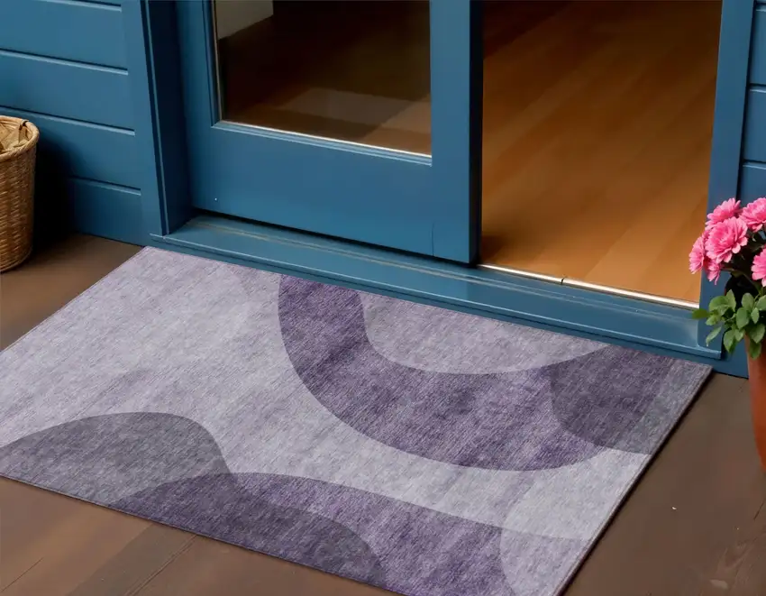 Purple Lavender And Eggplant Abstract Washable Indoor Outdoor Area Rug Photo 1