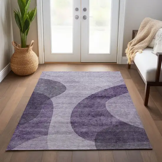 Purple Lavender And Eggplant Abstract Washable Indoor Outdoor Area Rug Photo 9