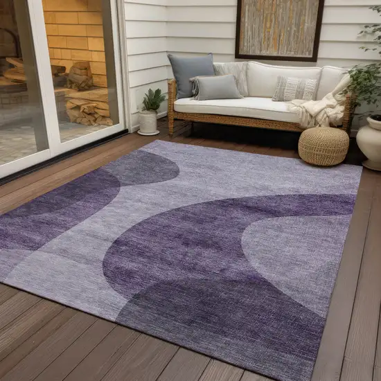 Purple Lavender And Eggplant Abstract Washable Indoor Outdoor Area Rug Photo 9
