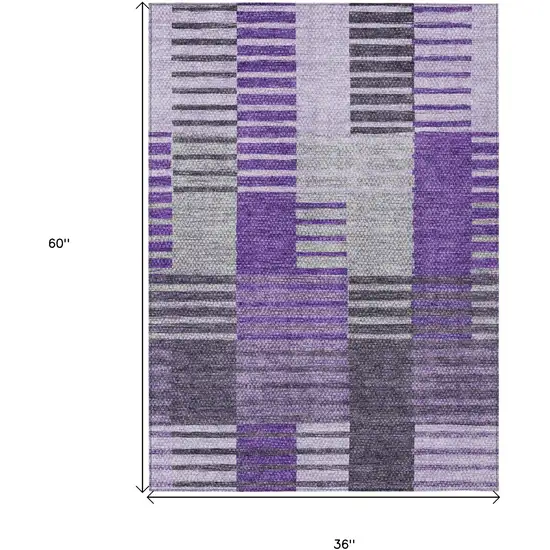 Purple Lavender And Eggplant Striped Washable Indoor Outdoor Area Rug Photo 3