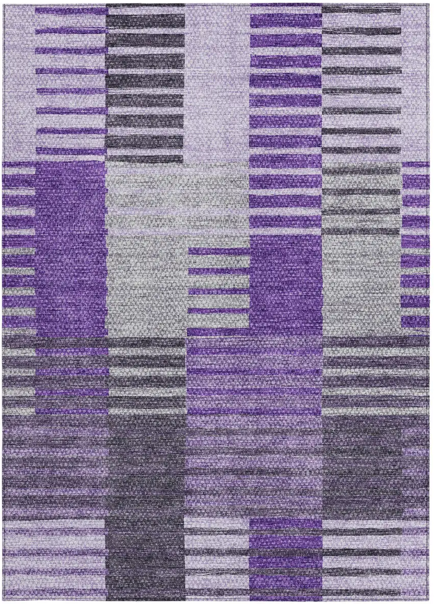 Purple Lavender And Eggplant Striped Washable Indoor Outdoor Area Rug Photo 6