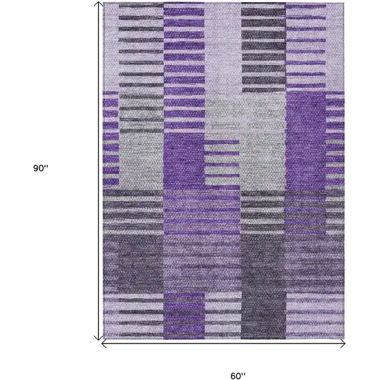 Purple Lavender And Eggplant Striped Washable Indoor Outdoor Area Rug Photo 3