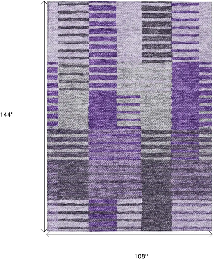 Purple Lavender And Eggplant Striped Washable Indoor Outdoor Area Rug Photo 3