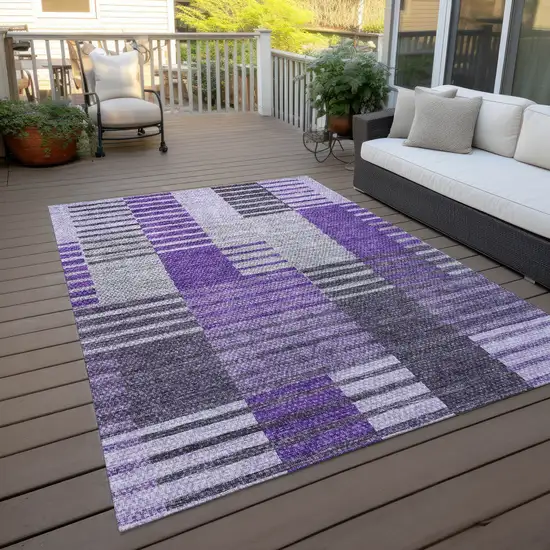 Purple Lavender And Eggplant Striped Washable Indoor Outdoor Area Rug Photo 7
