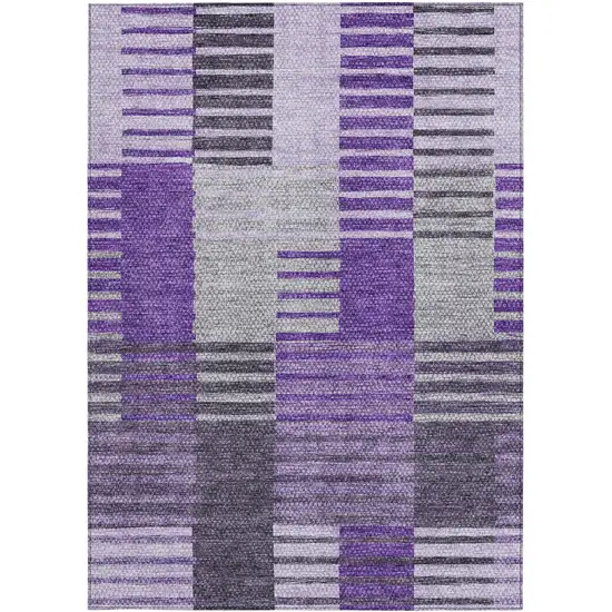 Purple Lavender And Eggplant Striped Washable Indoor Outdoor Area Rug Photo 6