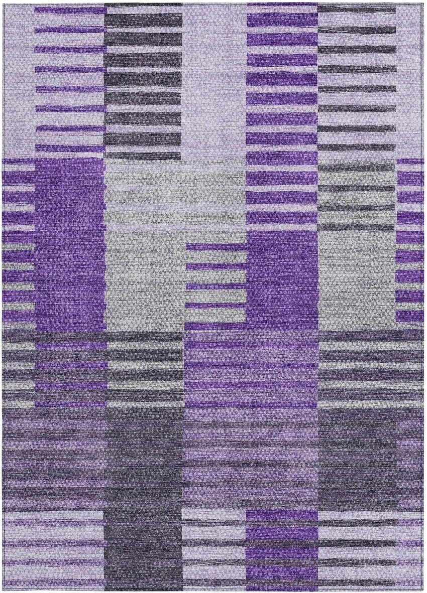 Purple Lavender And Eggplant Striped Washable Indoor Outdoor Area Rug Photo 6