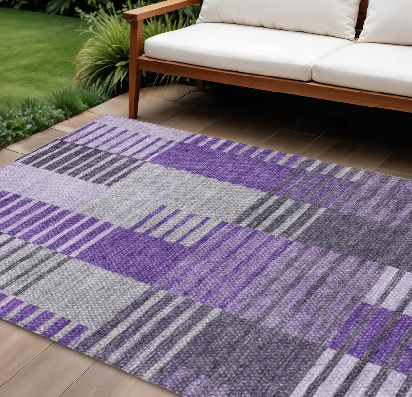 Purple Lavender And Eggplant Striped Washable Indoor Outdoor Area Rug Photo 1