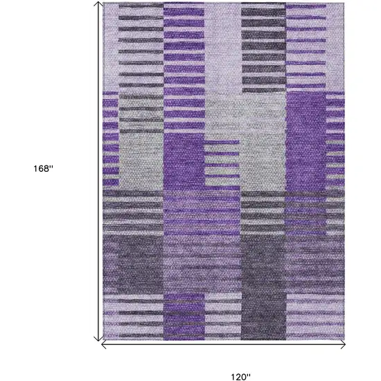 Purple Lavender And Eggplant Striped Washable Indoor Outdoor Area Rug Photo 3