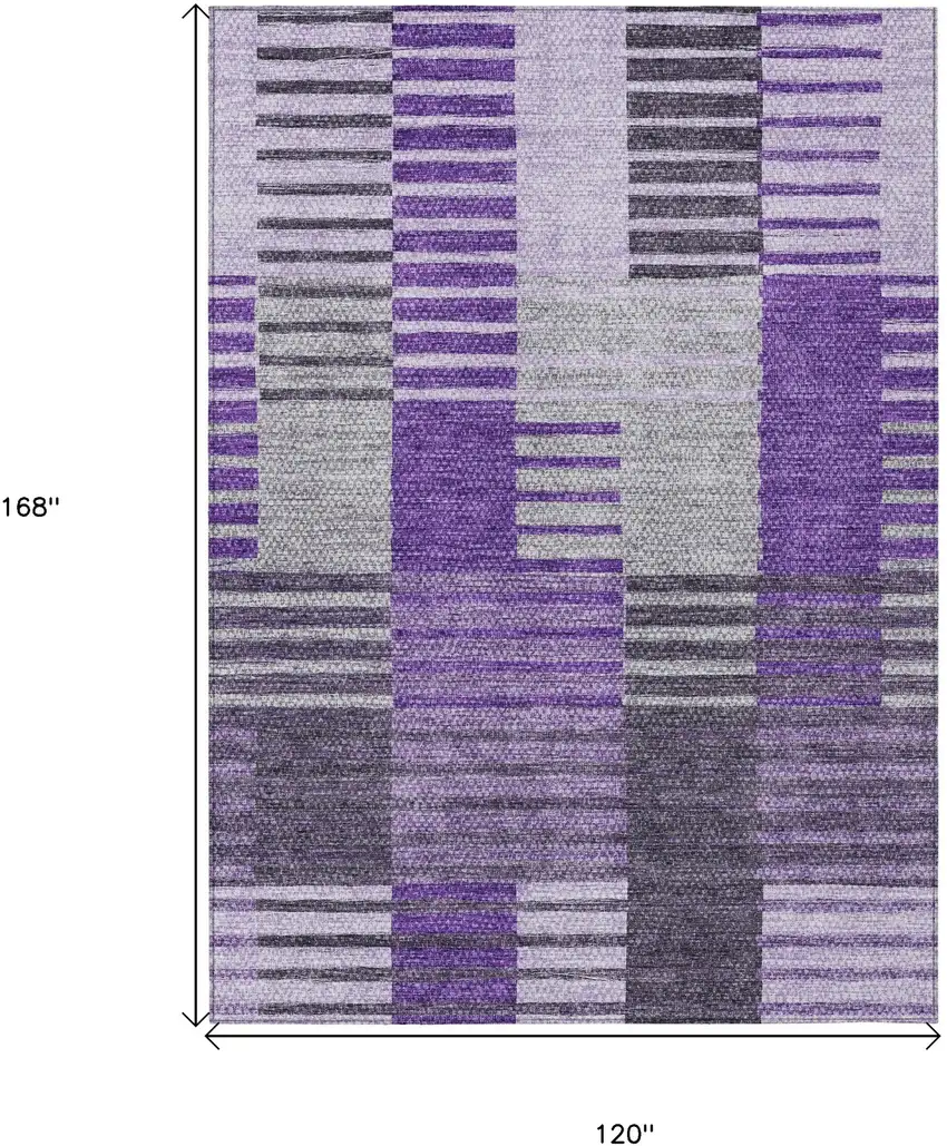 Purple Lavender And Eggplant Striped Washable Indoor Outdoor Area Rug Photo 3