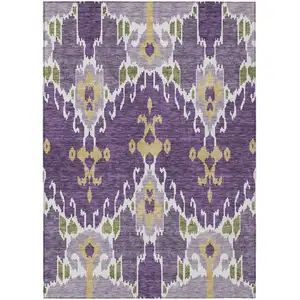 Photo of Purple Lavender And Gold Ikat Washable Indoor Outdoor Area Rug