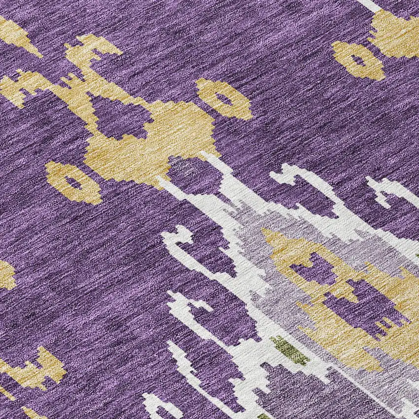 Purple Lavender And Gold Ikat Washable Indoor Outdoor Area Rug Photo 4