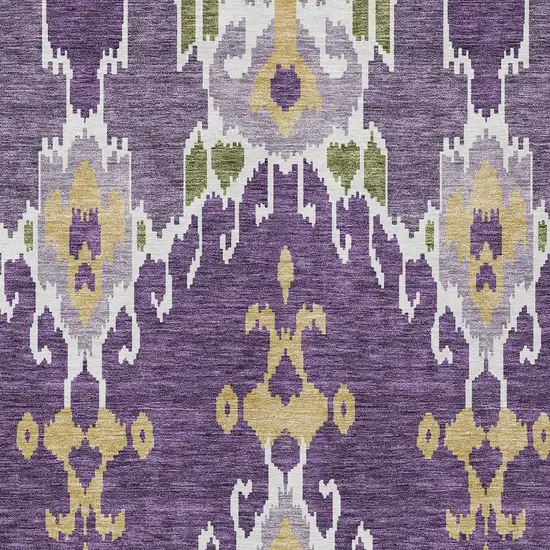 Purple Lavender And Gold Ikat Washable Indoor Outdoor Area Rug Photo 5