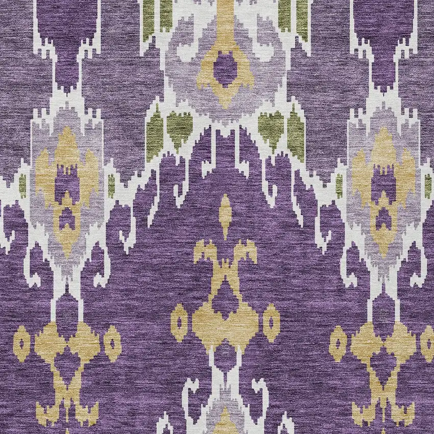 Purple Lavender And Gold Ikat Washable Indoor Outdoor Area Rug Photo 5