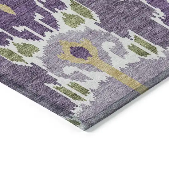 Purple Lavender And Gold Ikat Washable Indoor Outdoor Area Rug Photo 3